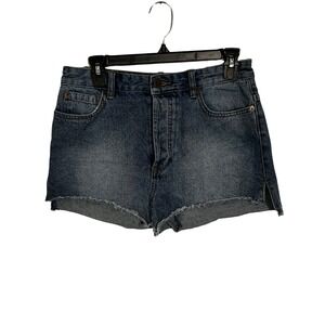 Amuse Society Denim Shorts High Waist Frayed Hem Button Fly Blue Size 27‎